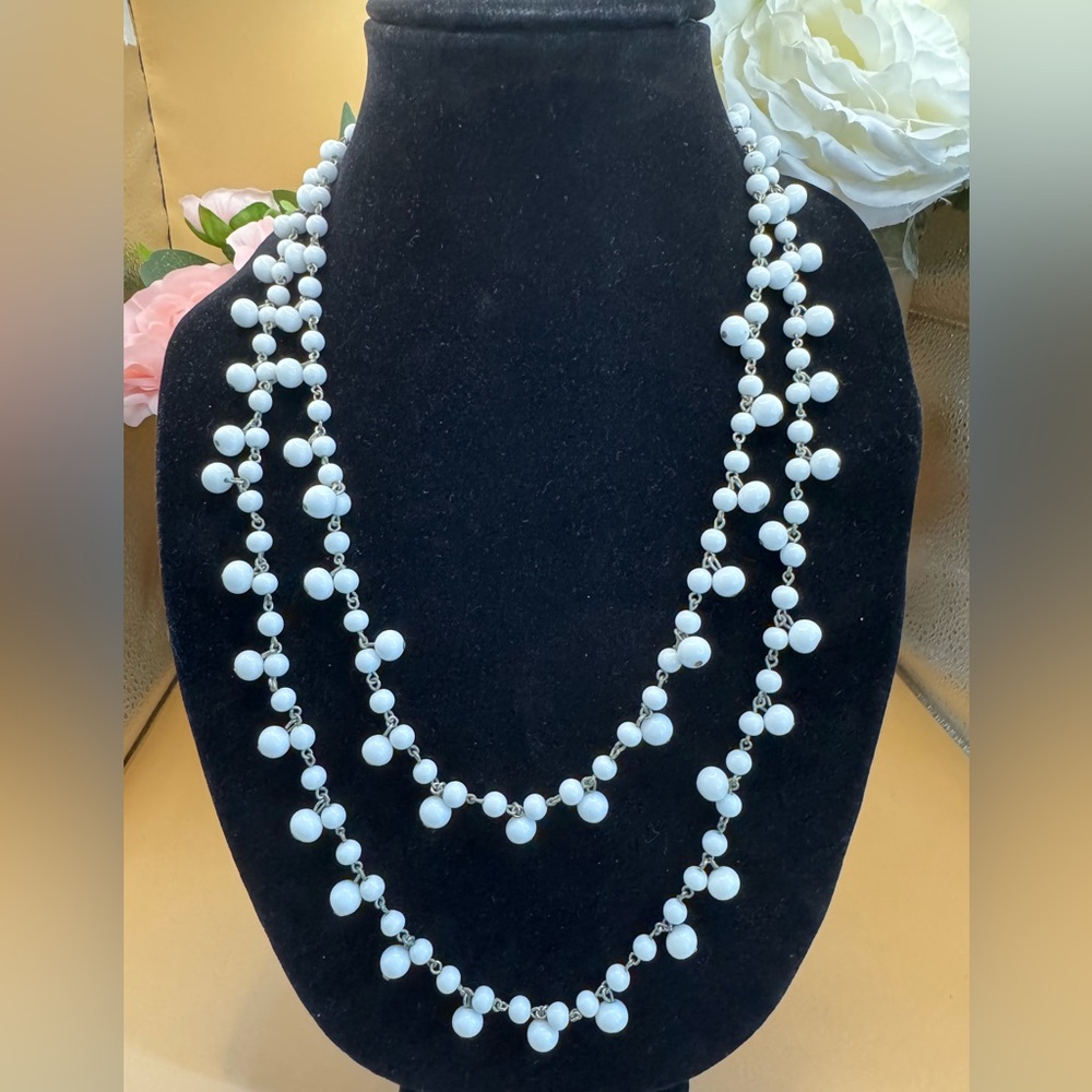 Vintage Milk Glass Opera Length Necklace